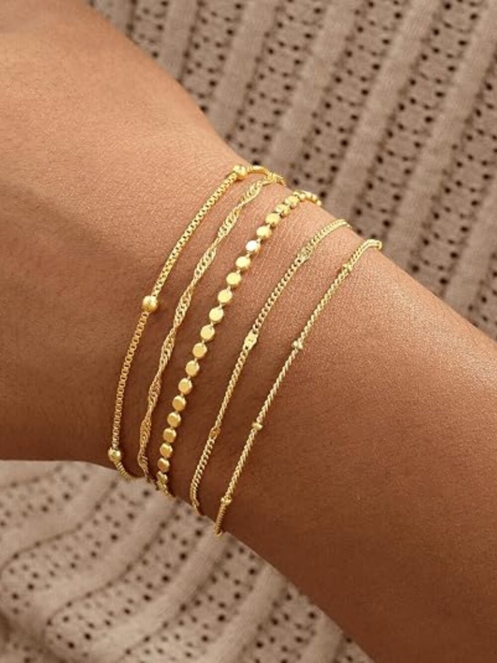 14K Gold Plated Stackable Women Bracelet | Layered Charm Paperclip Snake chain
